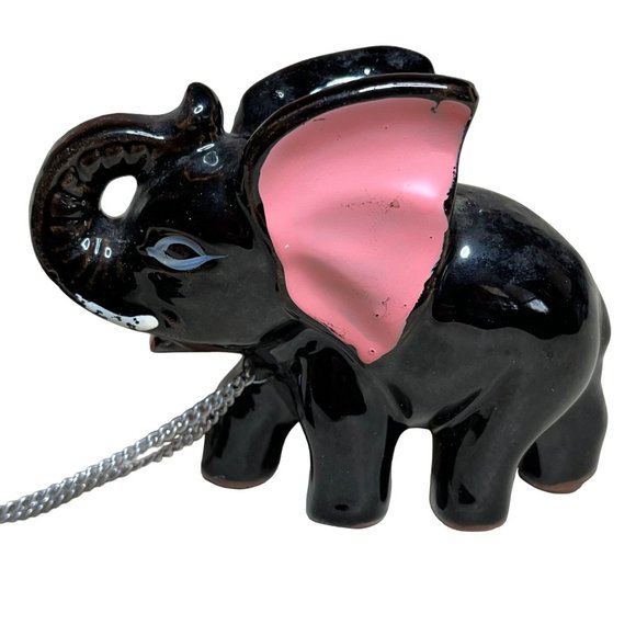 Vintage Redware Pottery Elephant Figurines Family Black with Pink Ears - Picture 4 of 8